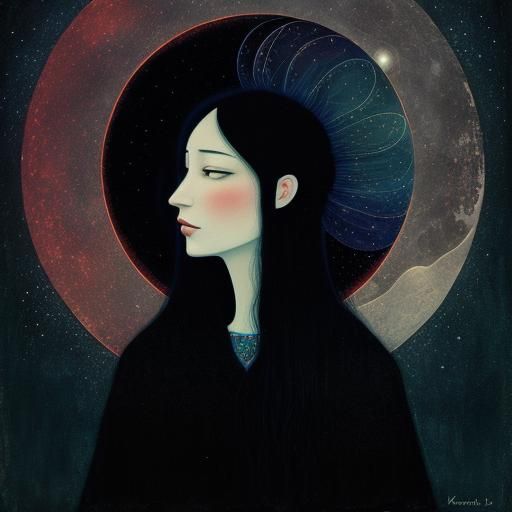 Woman Dreams of the Moon in Surreal Style
