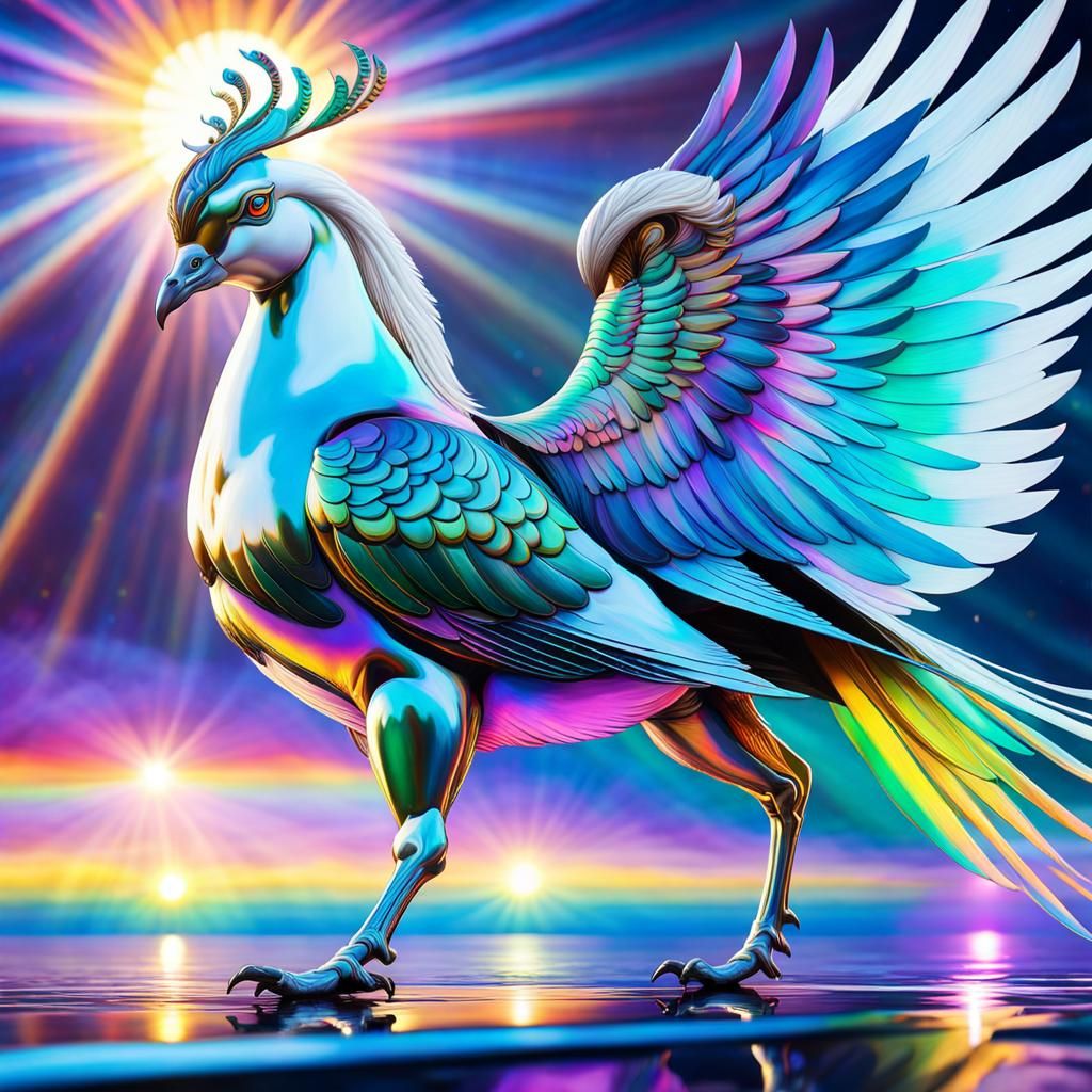 Iridescent Pigeon and White Horse, Psychedelic Art