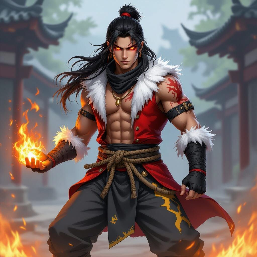 RPG Character Portrait: Fiery Warrior Boy