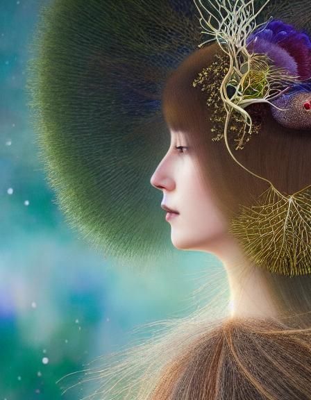 Woman and Mycelium Network Reflection in Watercolor