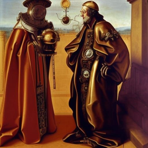 Pope Sylvester II and Evil Robot: Baroque Oil Painting