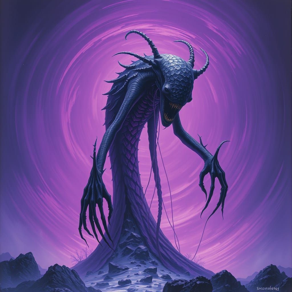 Eldritch Creature Emerges from Purple Void