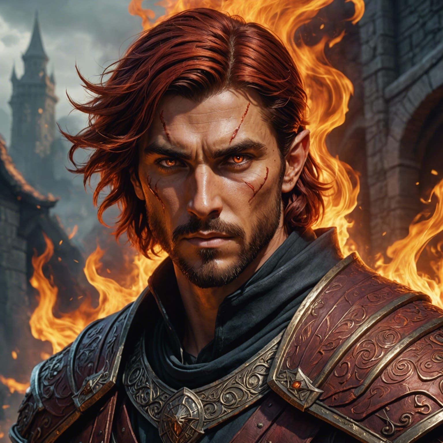 Fire Gensai Mage Character Art in D&D Style