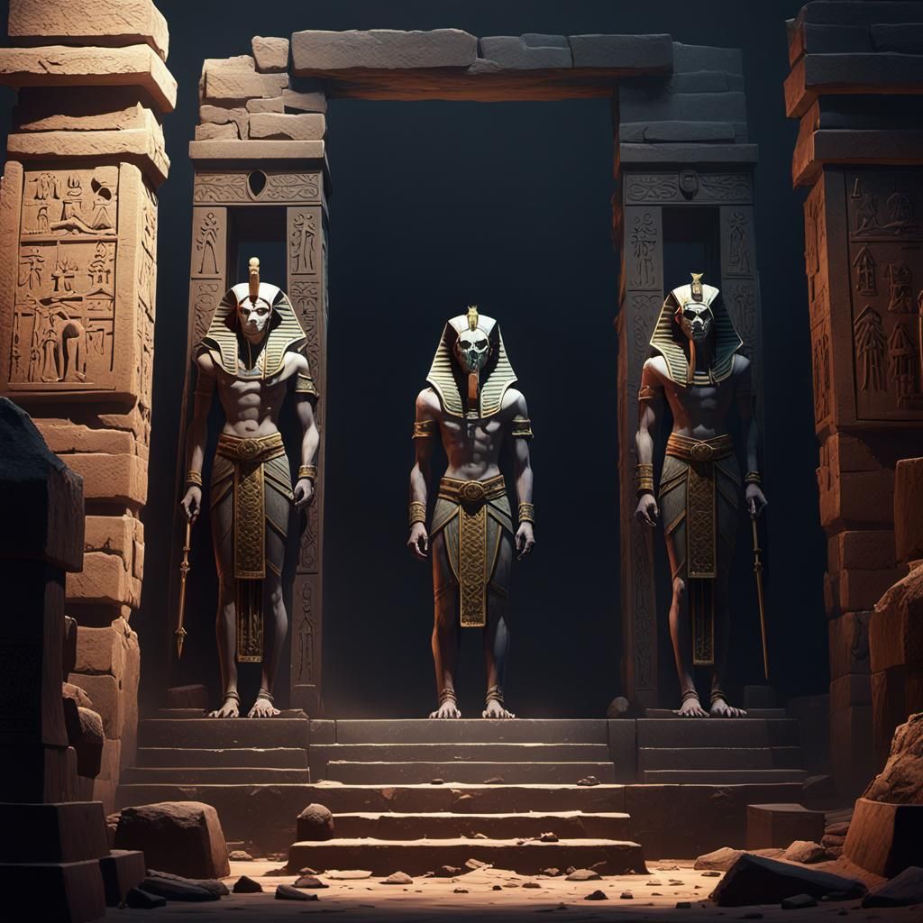 Dark Horror Egyptian Tomb in Anime Style
