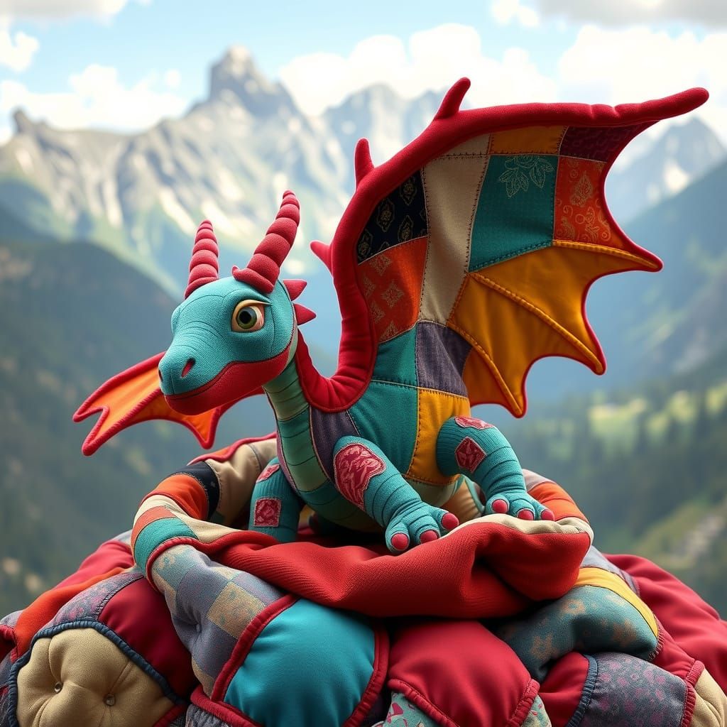 Stunning Winged Dragon Plushy in Vibrant Crazy Quilt Fabric ...