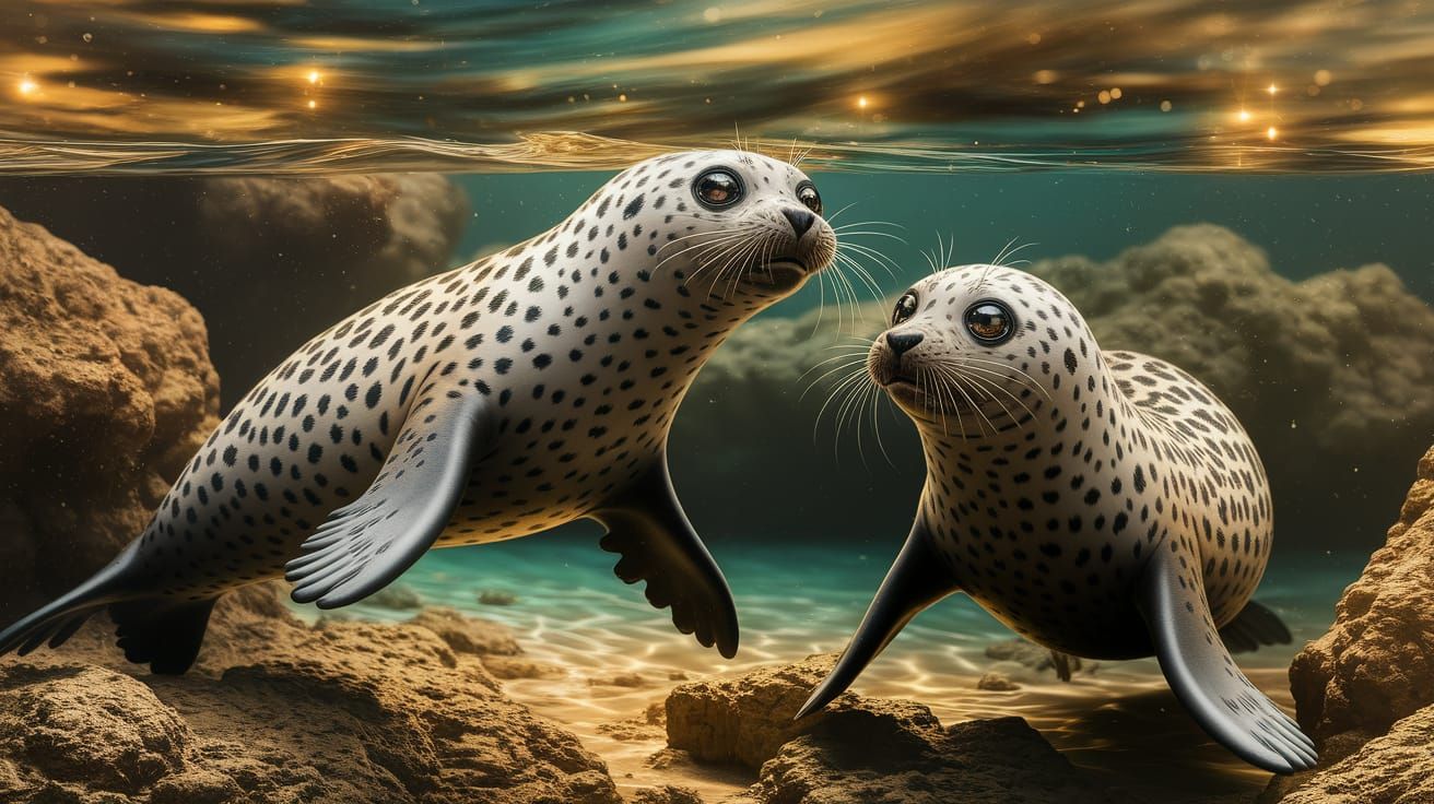 Chibi Leopard Seals Play in Golden Sunlight