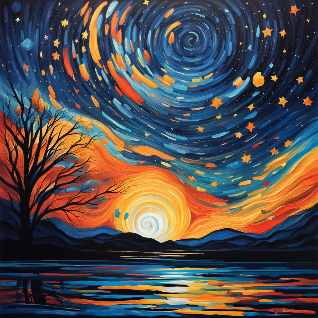Abstract Night Sky Art in Complementary Colors