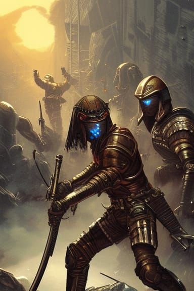 Futuristic Knights Clash in Post-Apocalyptic Comic Art