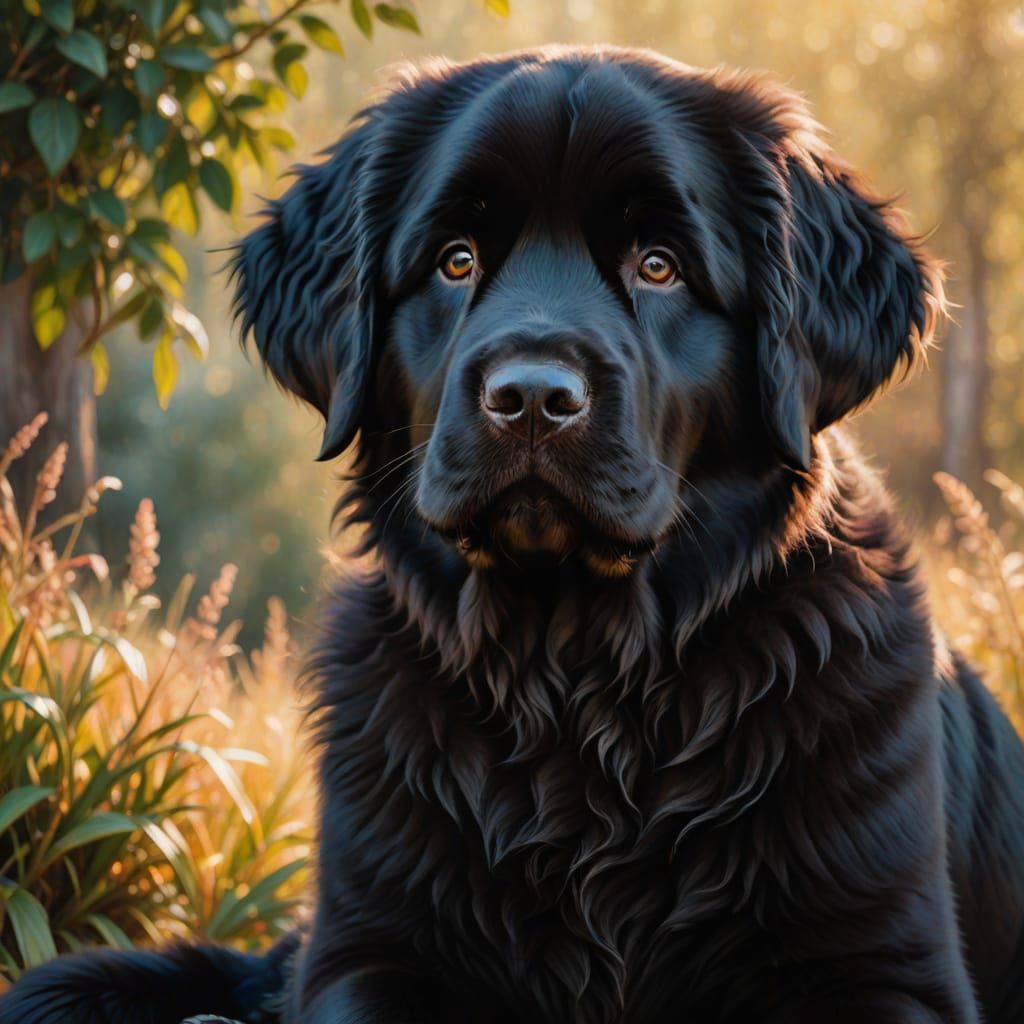 Adorable Black Newfoundland Puppy in Sunlight
