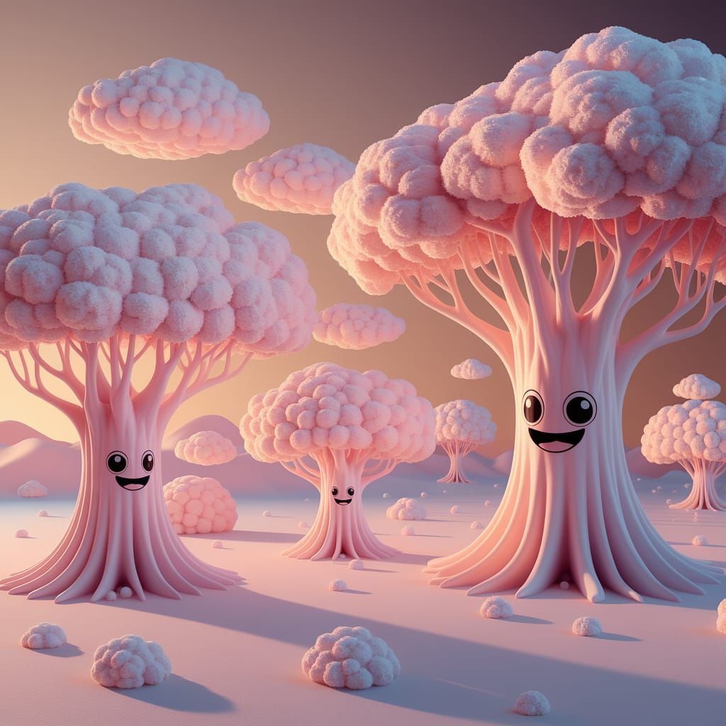 Kawaii Kidcore Trees in Marshmallow Landscape