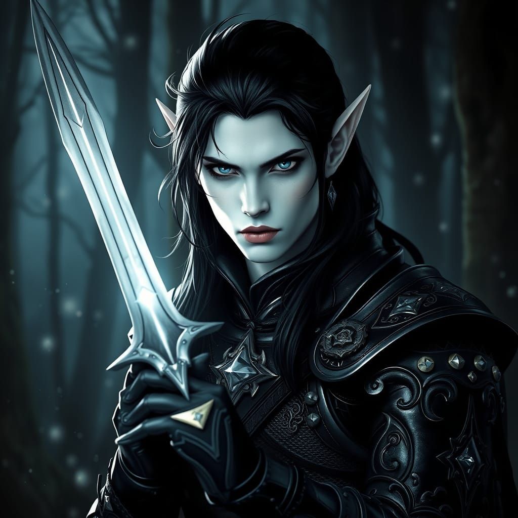 Gothic Elf Warrior in Mystical Forest