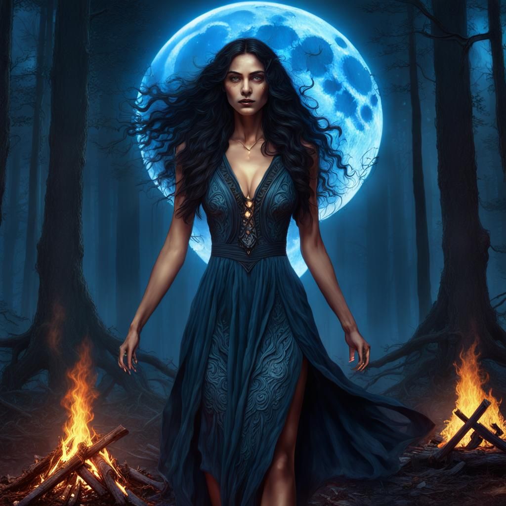 Nature Witch Dancing Under the Full Moon