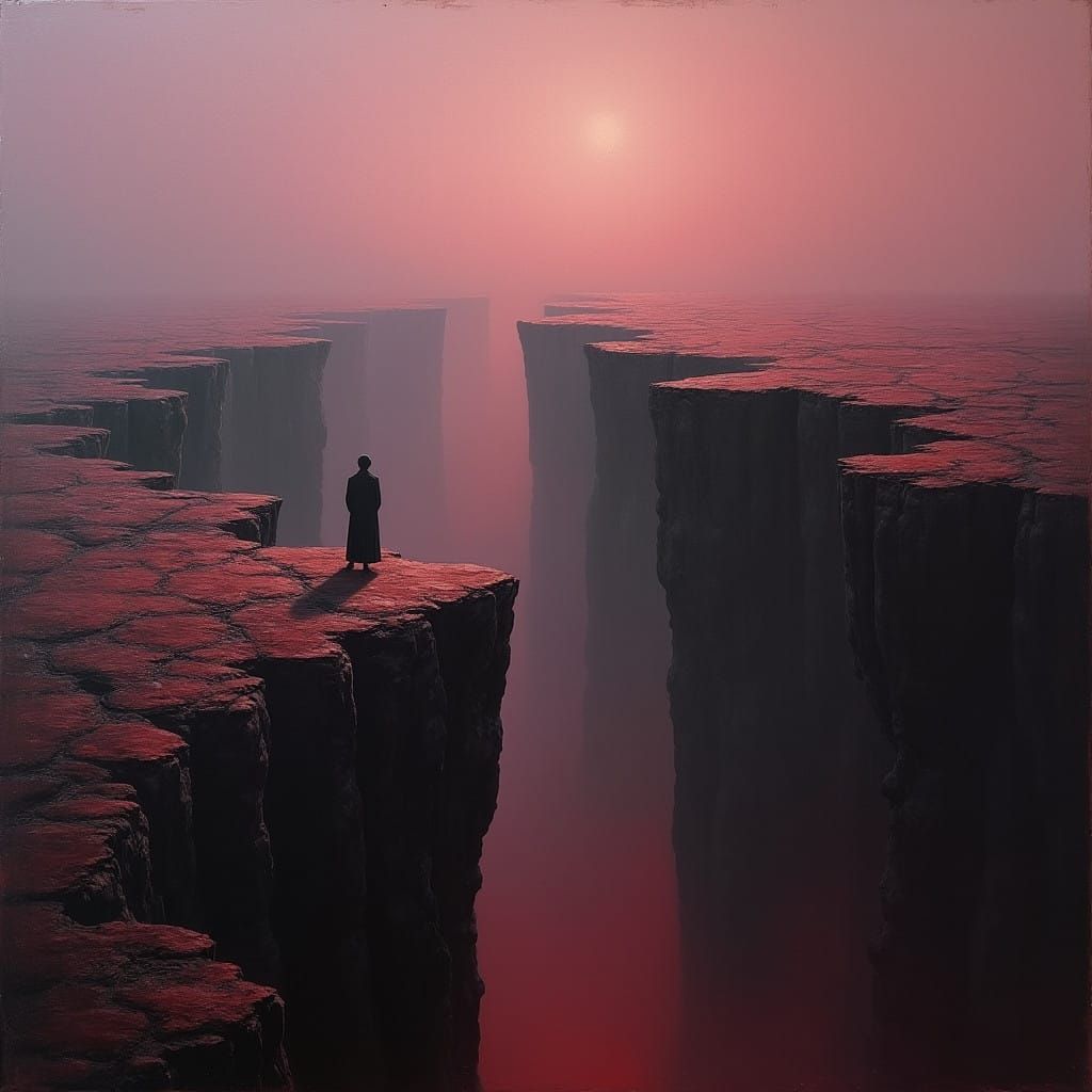 Surrealistic Landscape with Crimson Chasm