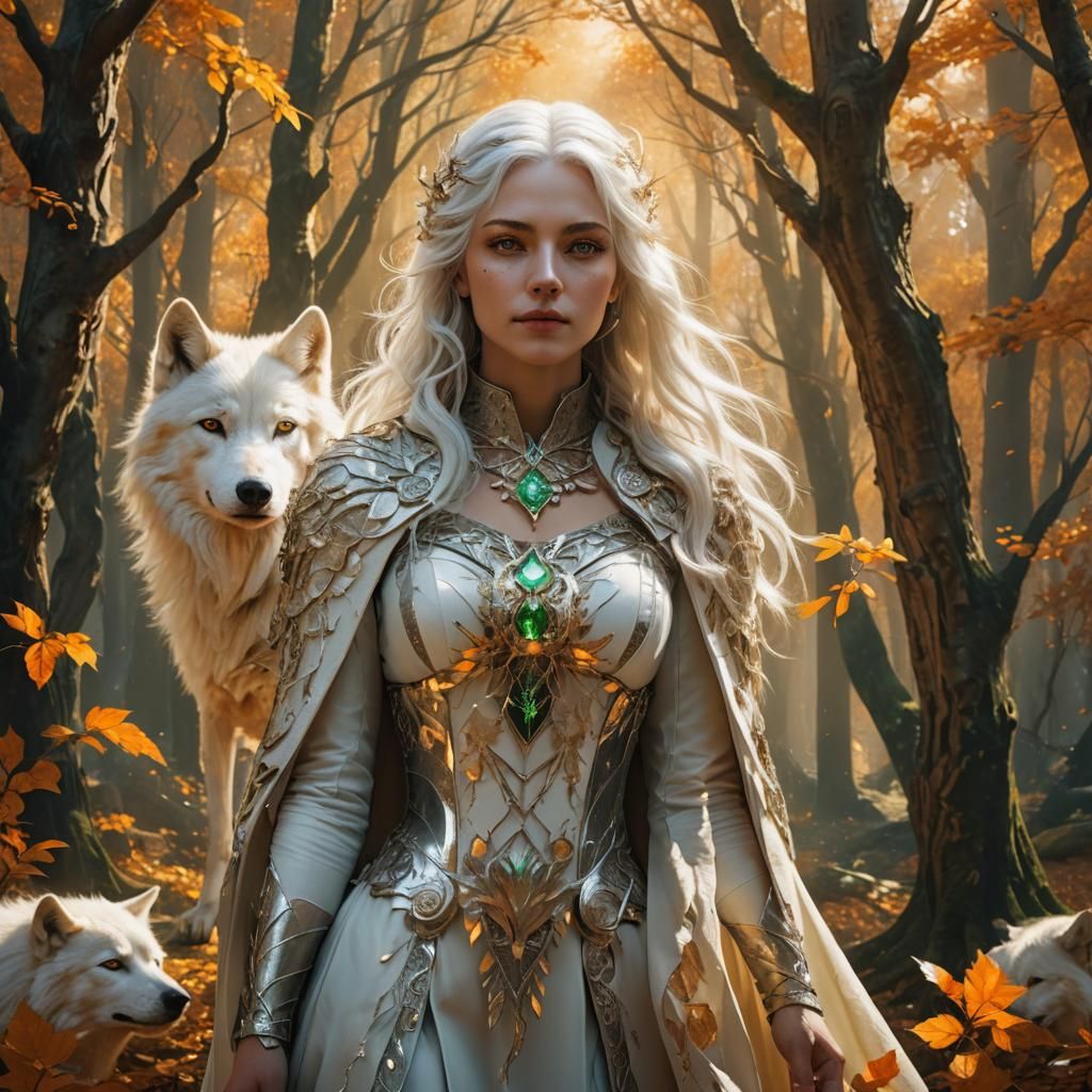 Starseed Girl and Wolf in Enchanted Forest