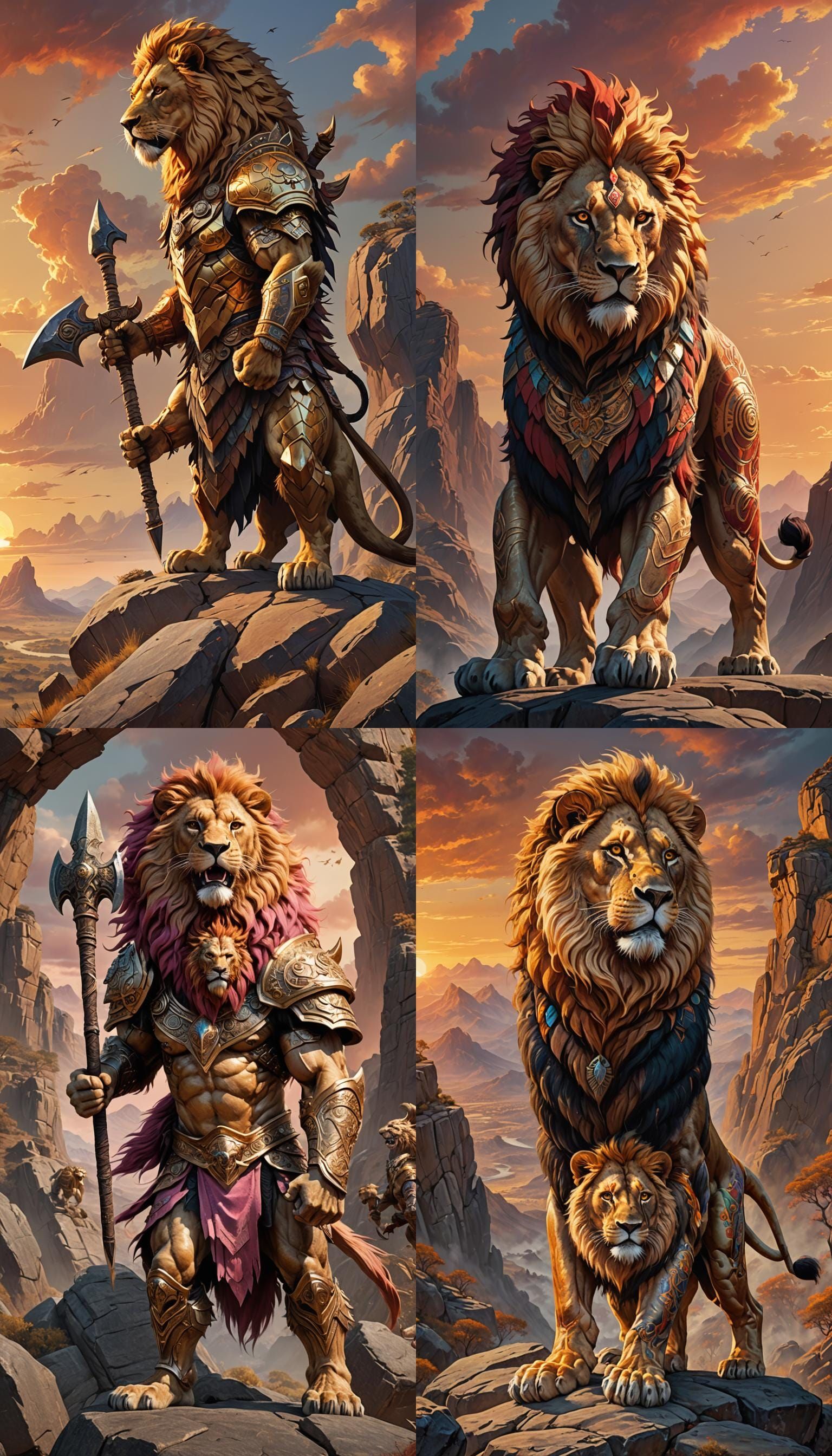 Lion Gladiator Overlooking Savannah at Sunset