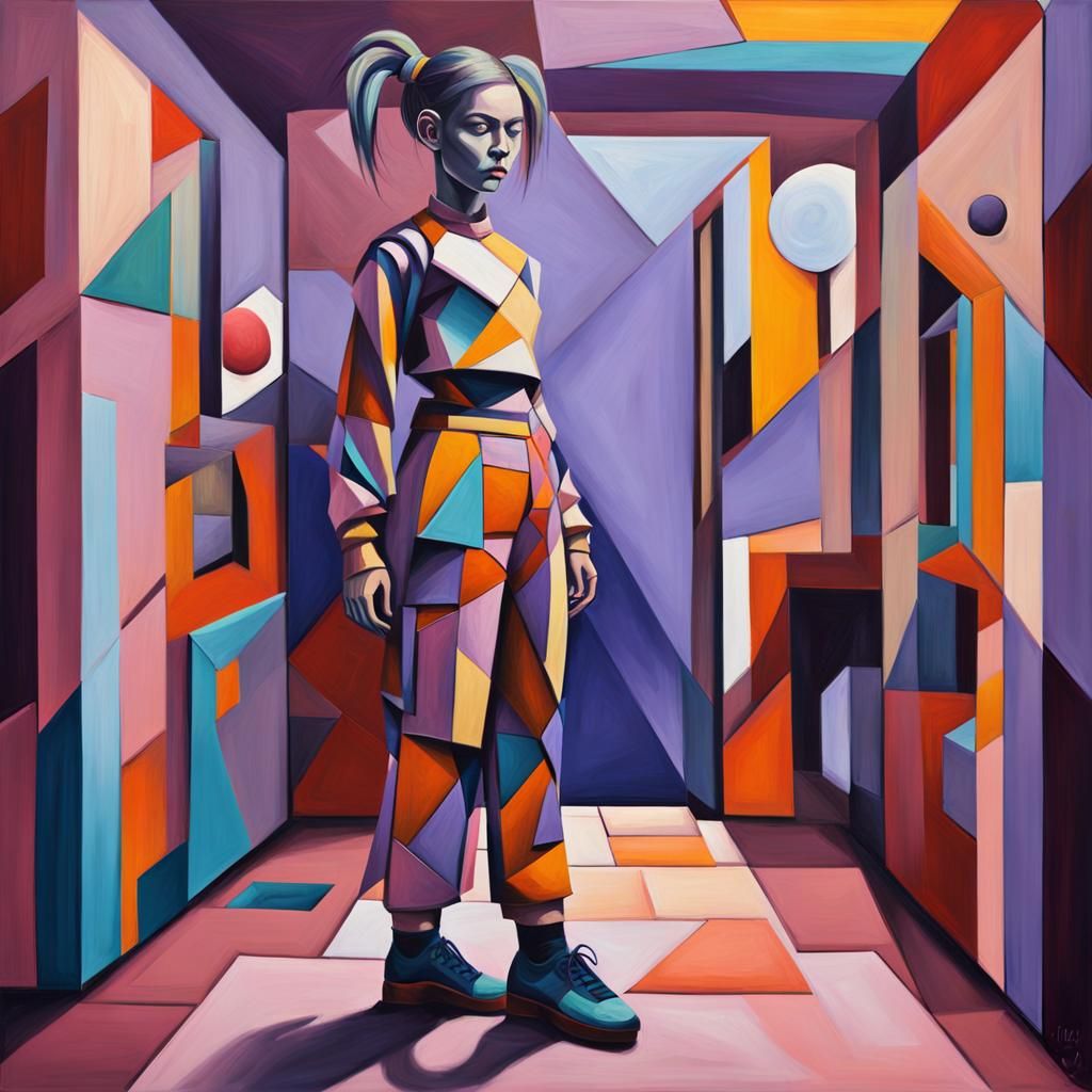 Cyborg Girl in Cubist Cyberpunk Fauvist Painting