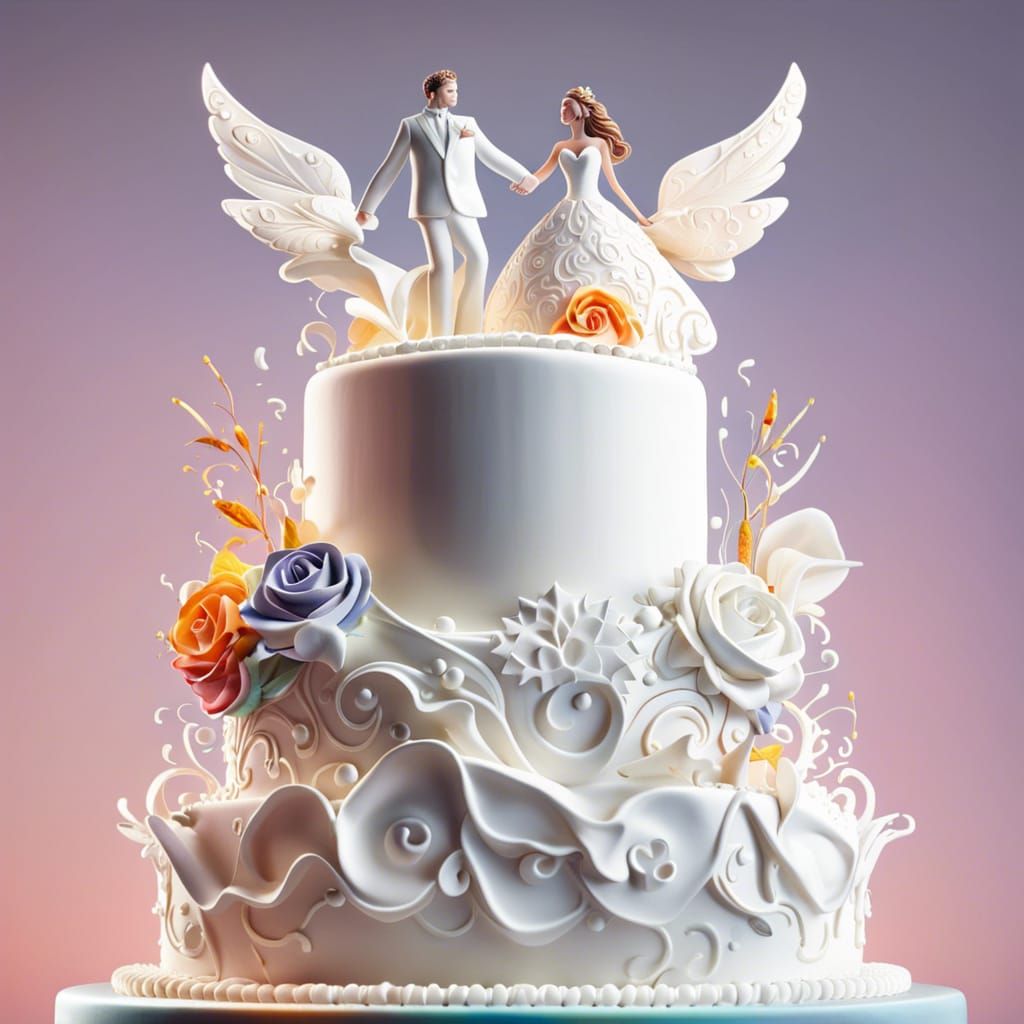 Hyperrealistic Wedding Cake with Bride and Groom