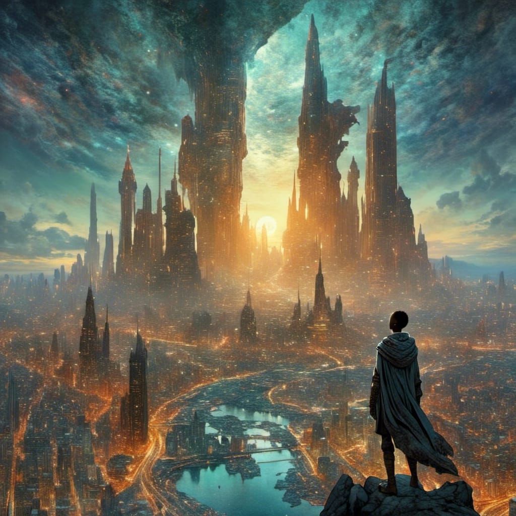 Enchanted City View: Watercolor Fantasy Art