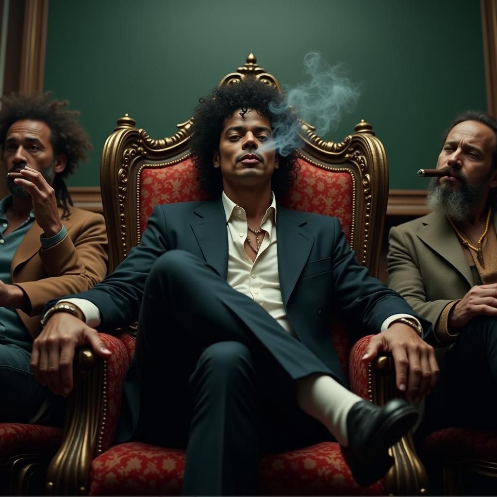 Famous Characters Smoking Cigars on a Throne