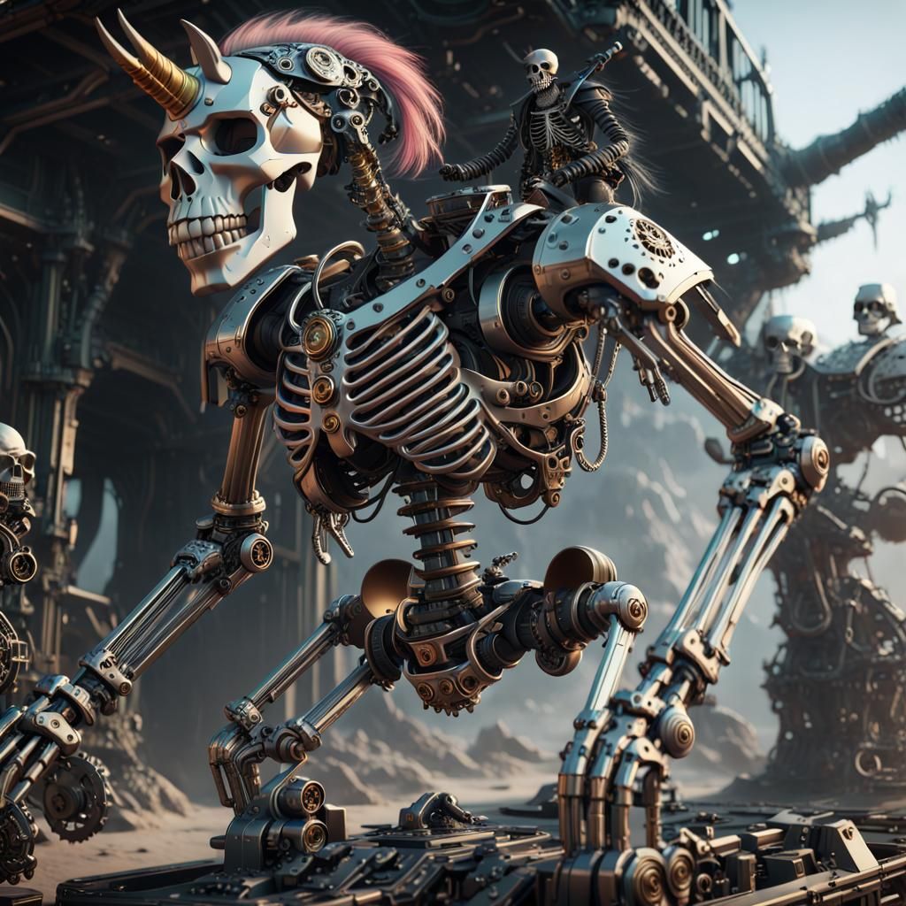 Skeleton Pirate Rides Unicorn: Sci-Fi Cinematic Art