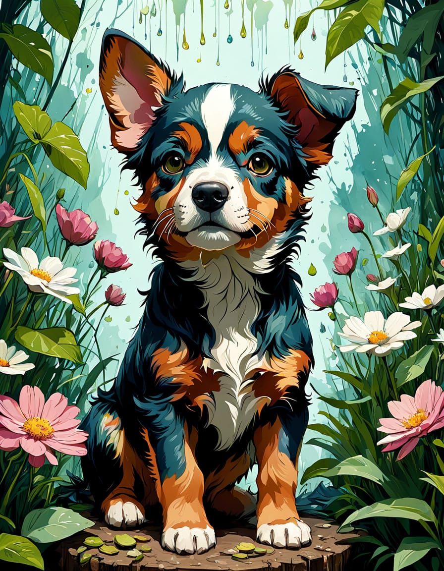 Adorable Alopekis Puppy in Spring Floral Setting