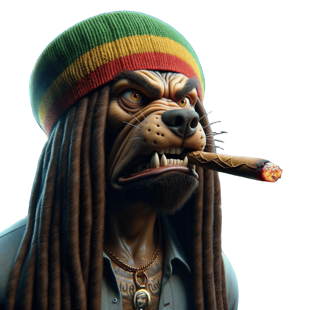 Agitated Rastafari Pitbull Smokes Blunt in Cyberpunk Lightni...