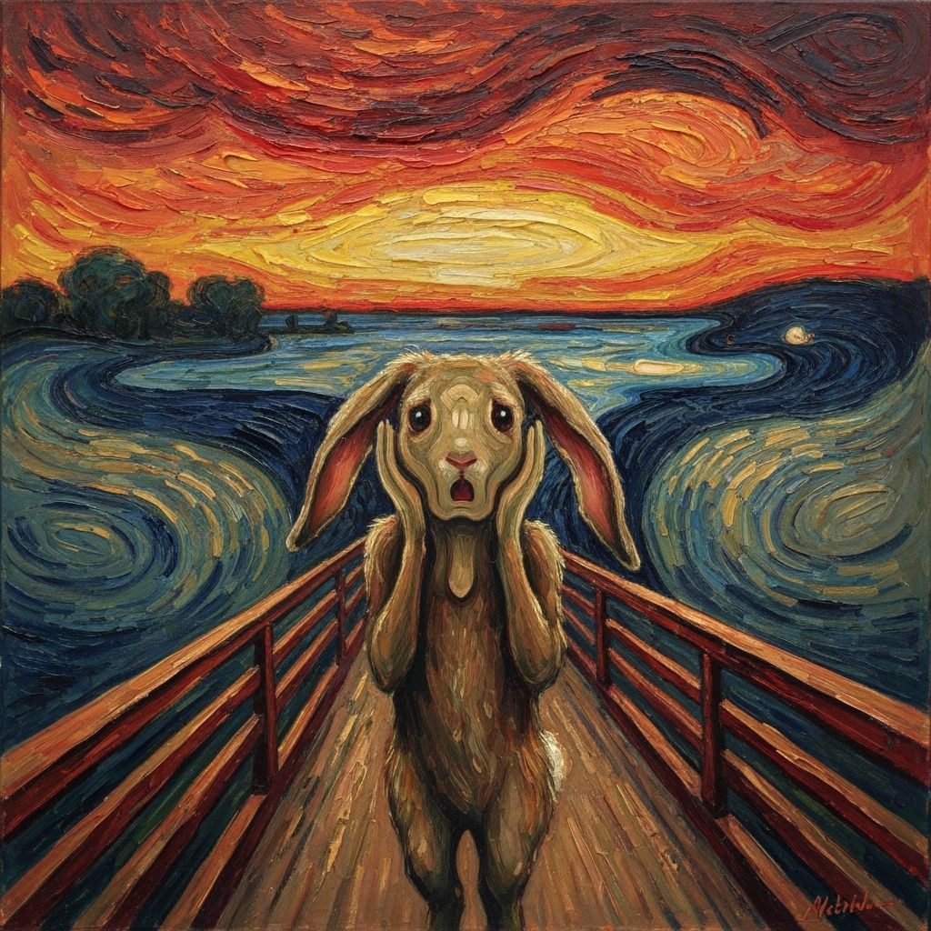 Anthropomorphic Rabbit in "The Scream" Pose, Post-Impression...