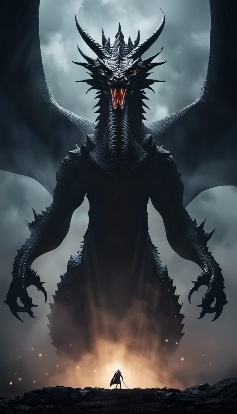 Epic Dragon Confrontation in Dark Fantasy Style