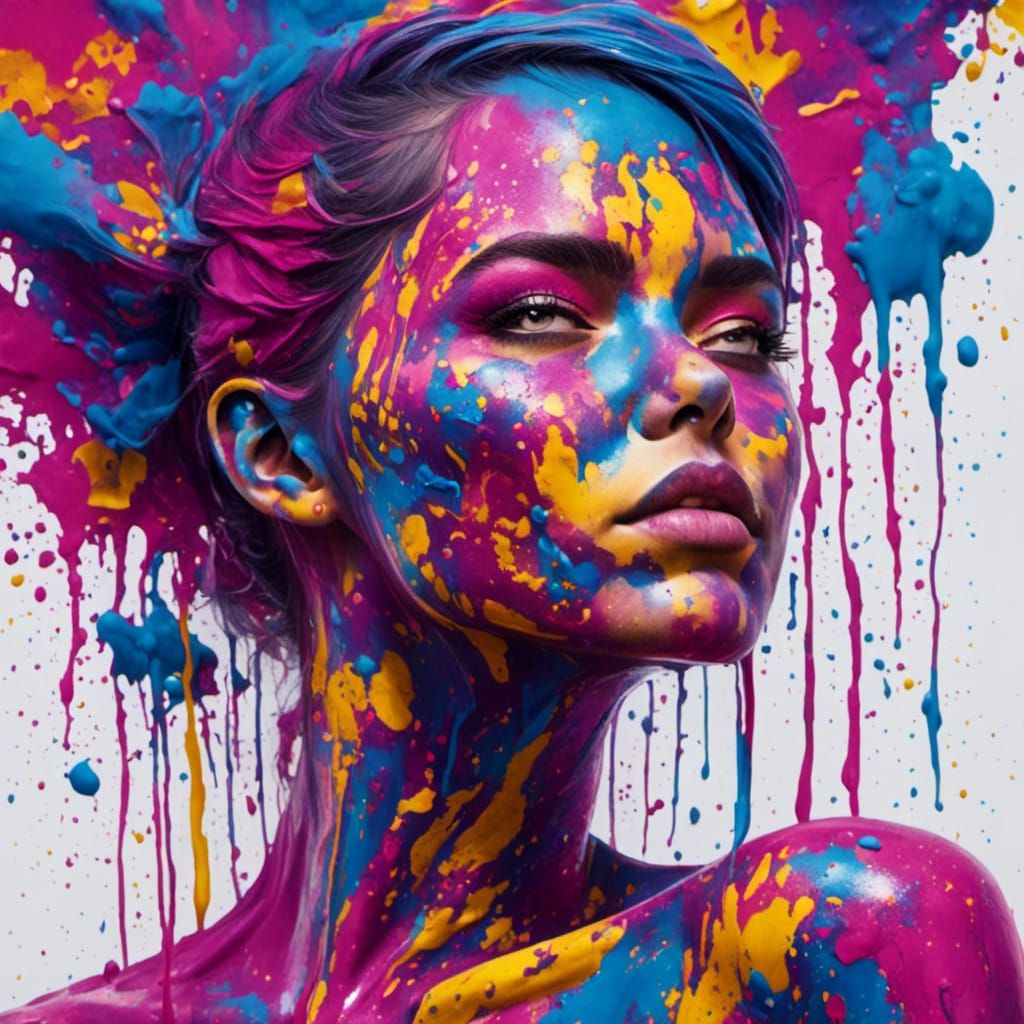 Aesthetic Girl with Colorful Body Paint in Graffiti Style