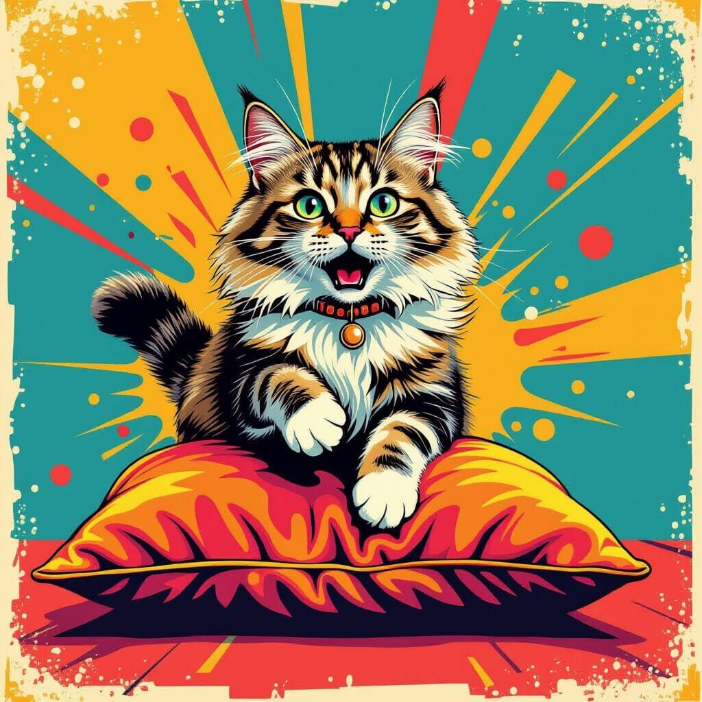 Startled Cat in Pop Art Screen Print Style