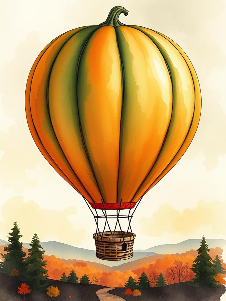 Gourd Hot Air Balloon Over Autumnal Landscape