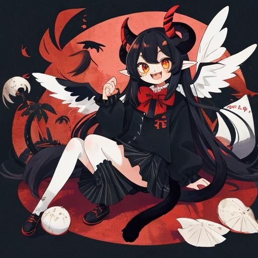 Fantasy Girl with Fangs, Horns, and Wings
