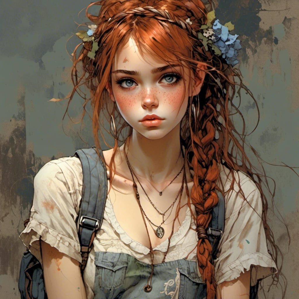 Stunning College Student with Auburn Hair in Anime Style