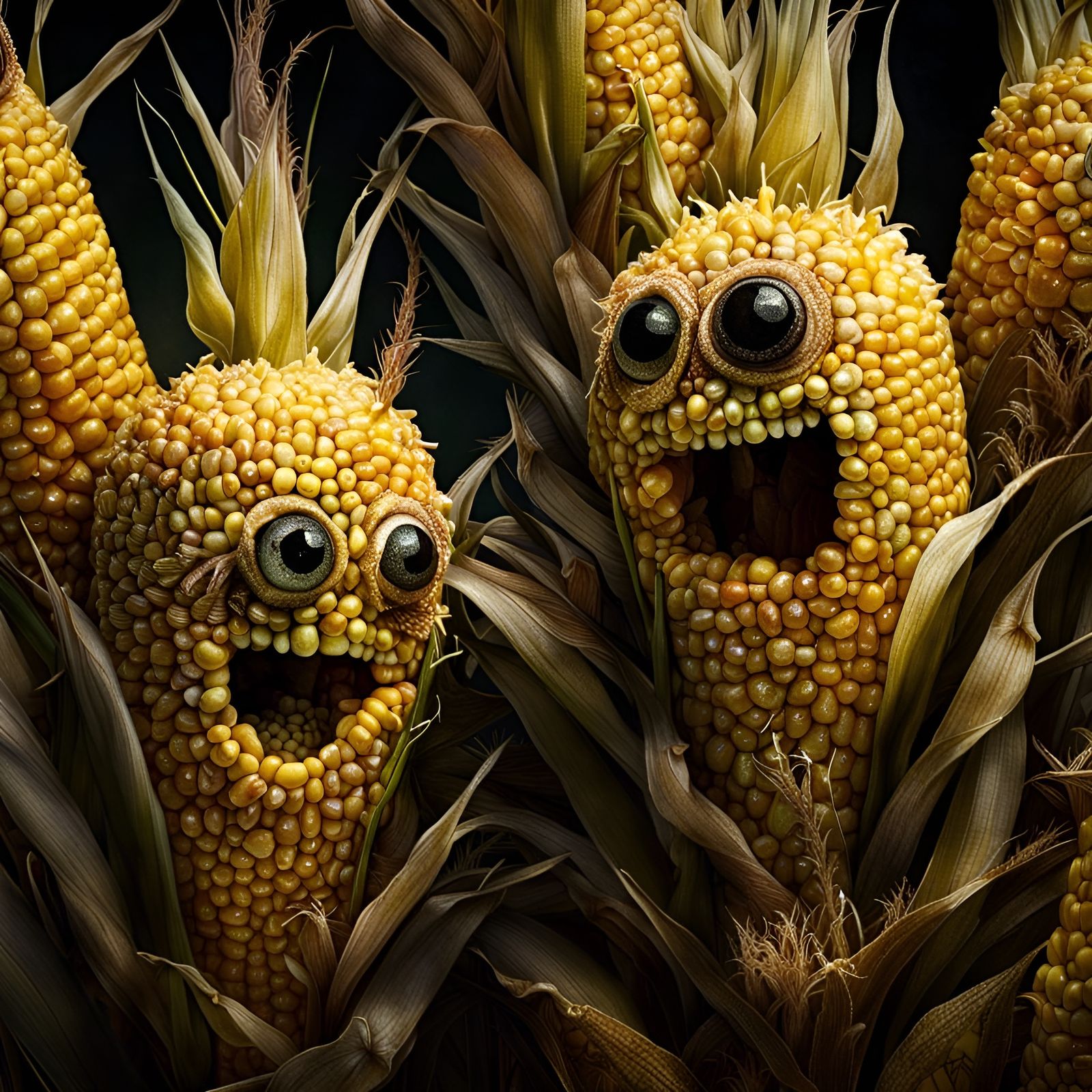 Dancing Crown Corn Cobs: A Cheerful Digital Artwork