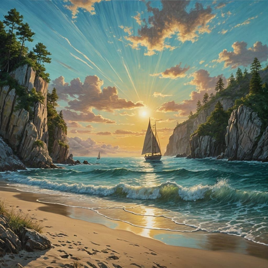 Photorealistic Coastal Landscape at Sunset