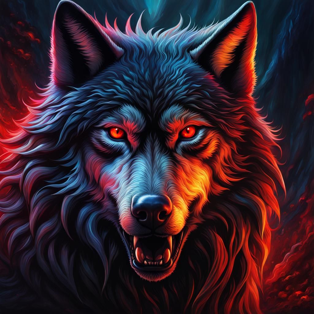 Vicious Red-Eyed Wolf in Detailed Fantasy Art