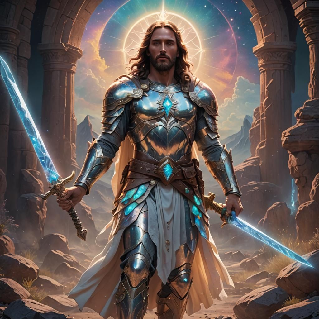 Jesus Christ as Celestial Warrior in Opal Armor