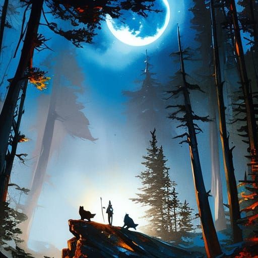 Wolf Howling at Moon in Graffiti Art Style