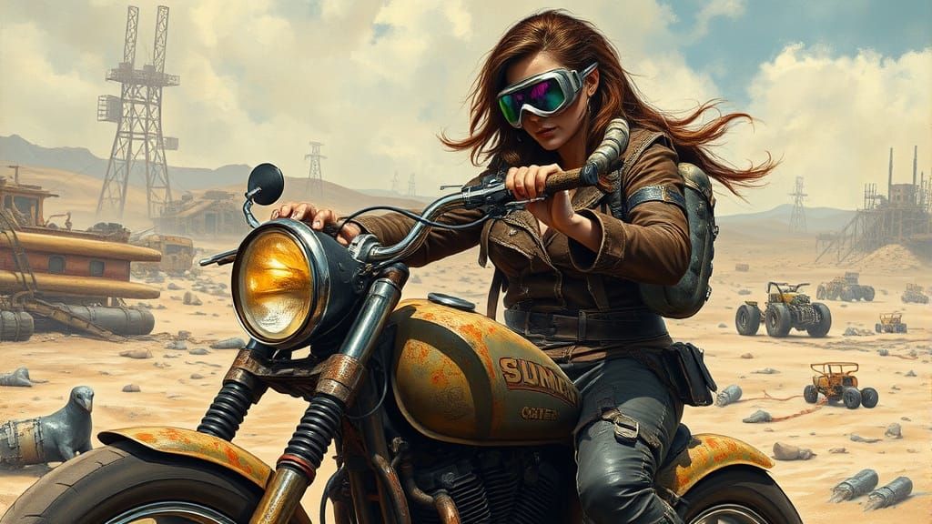 Post-Apocalyptic Warrior on Motorcycle