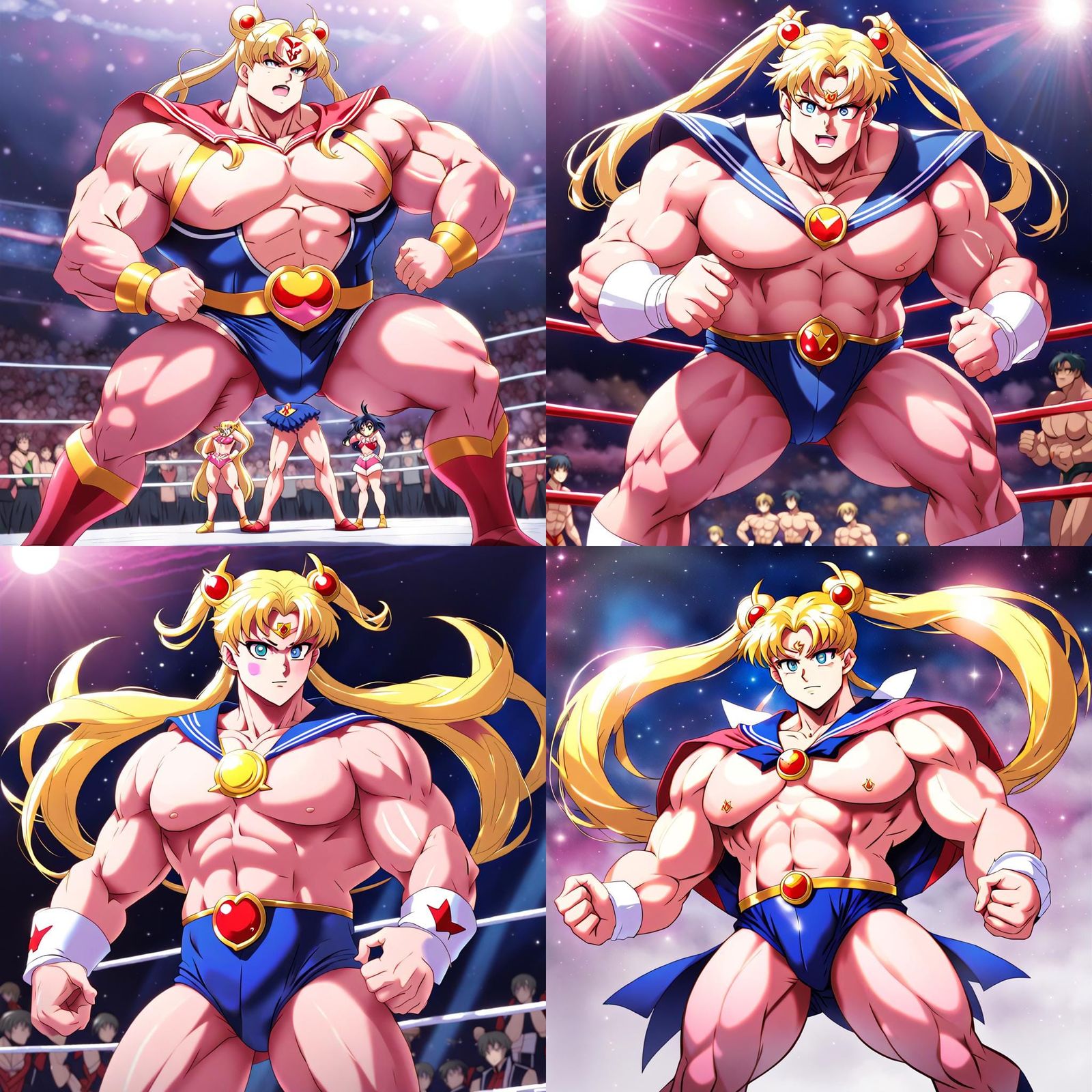 Buff Sailor Moon Wrestler in Anime Style