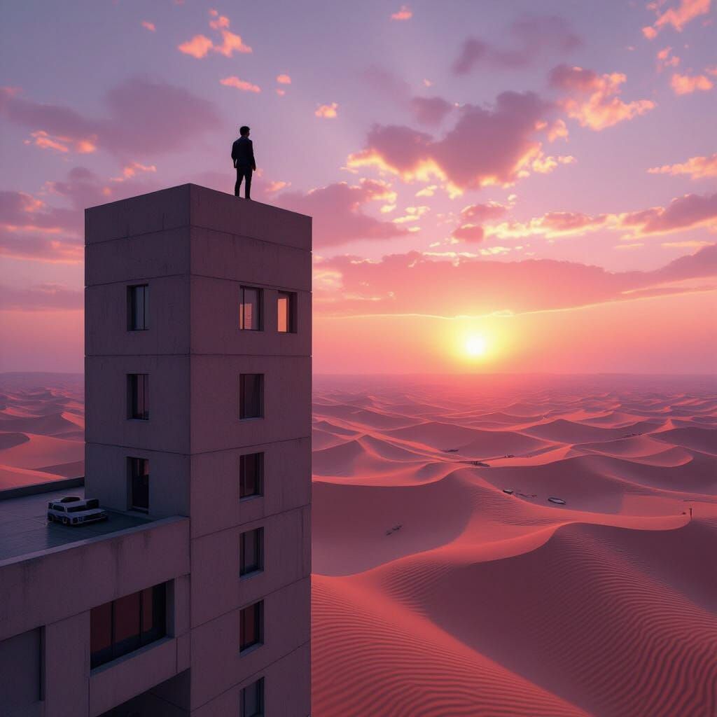 Desert Sunset Silhouette From a High Building