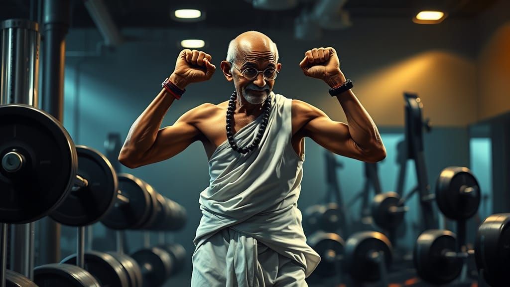 Gandhi Gym Workout in Cyberpunk Style