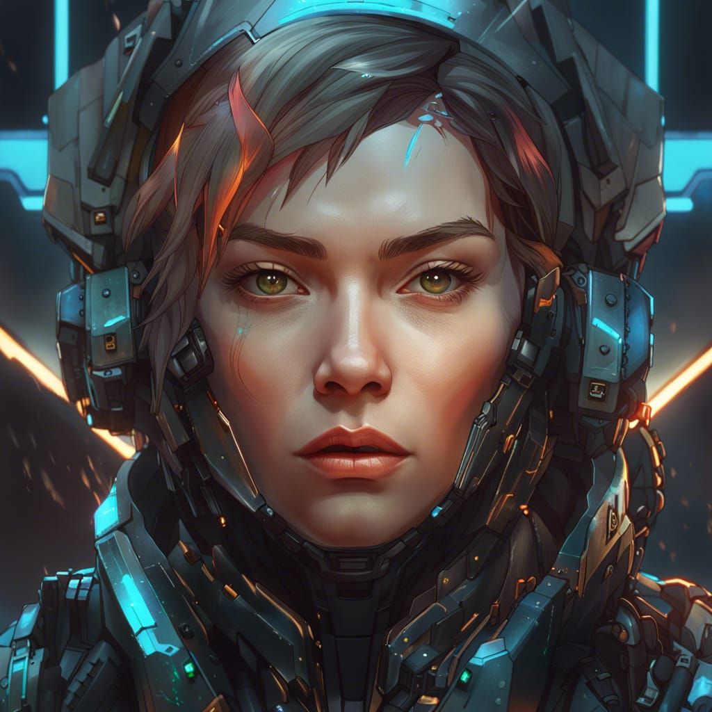 Cybernetic Pilot Portrait in Hyperdetailed Digital Art