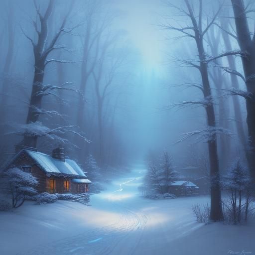 Blue Fox in Snowy Ethereal Landscape