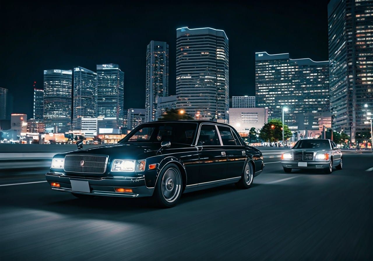 Toyota Century Chase Through Neon Yokohama: Anime Style