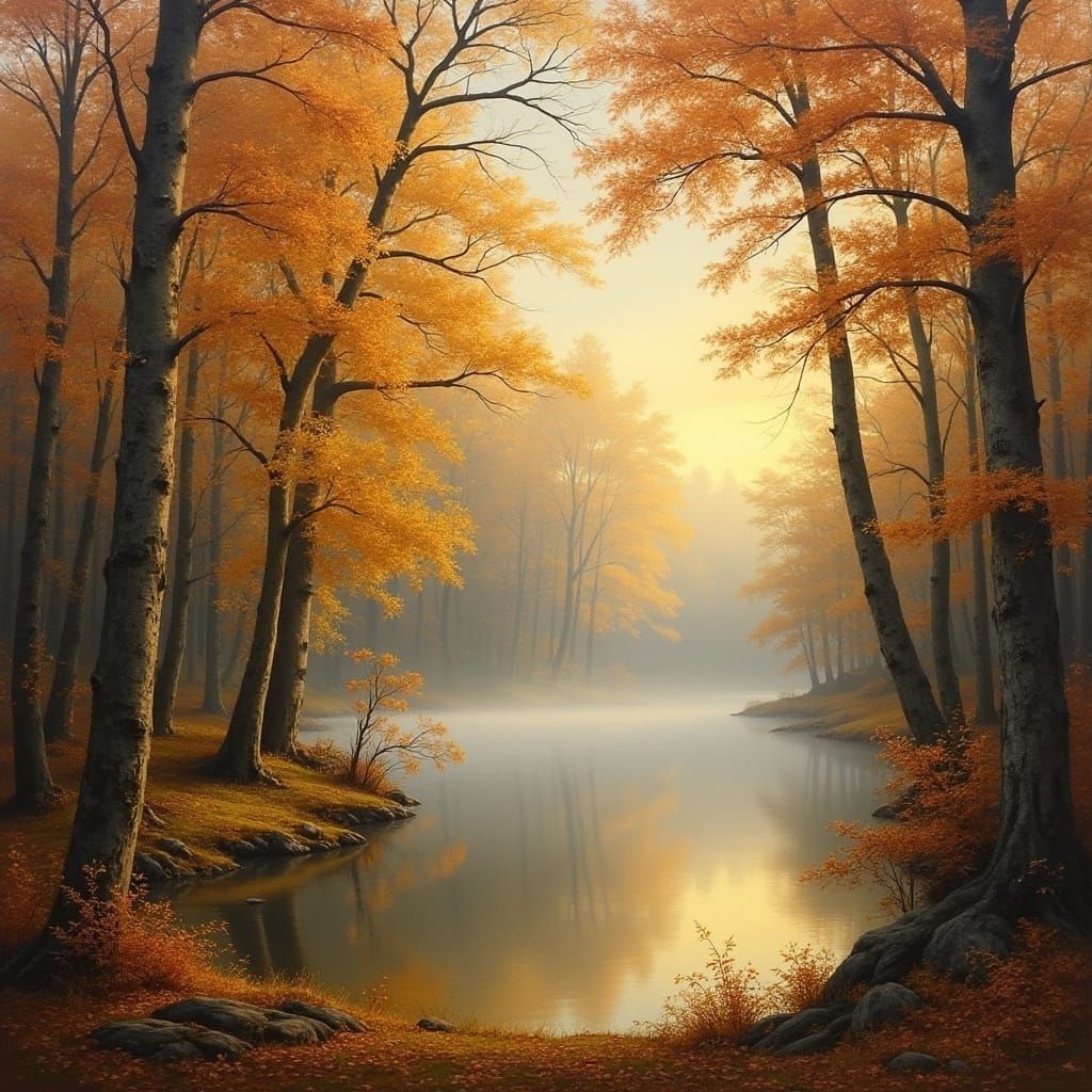 Autumn Forest Landscape in Romantic Realism Style