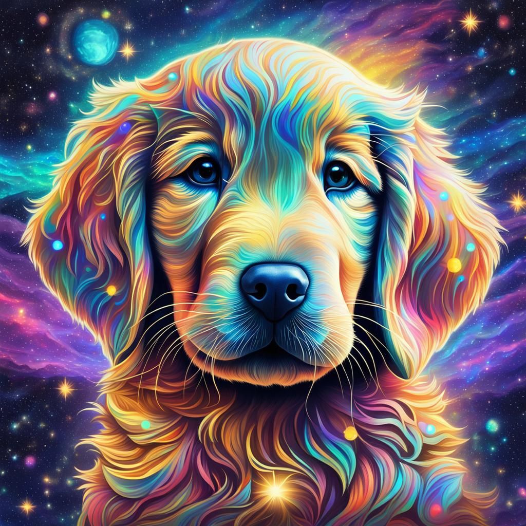 Holographic Cosmic Golden Retriever Puppy