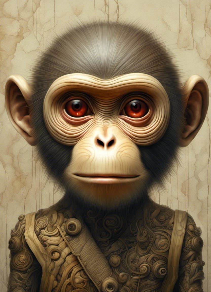 Japanese Style Minimalist Abstract Monkey