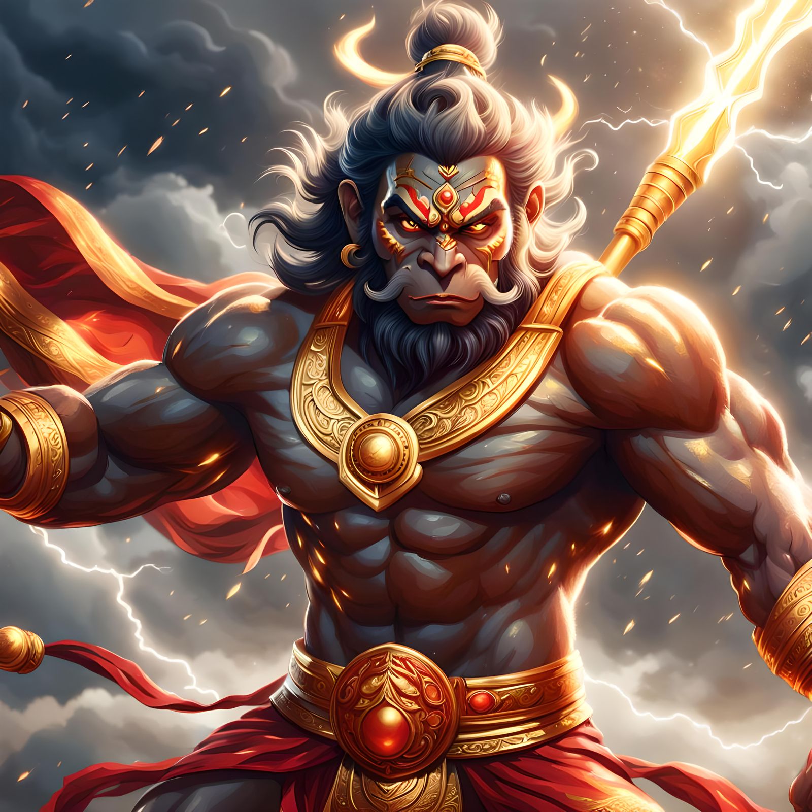 Majestic Depiction of Hanuman with Golden Aura