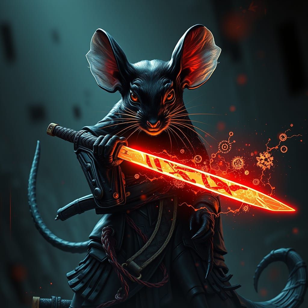 Terrifying Sci-Fi Mouse Wields Glowing Katana